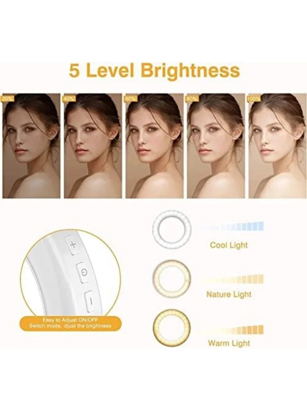 Rechargeable Clip-On Ring Light with 60 LEDs for Phone, Laptop & Tablet - 5